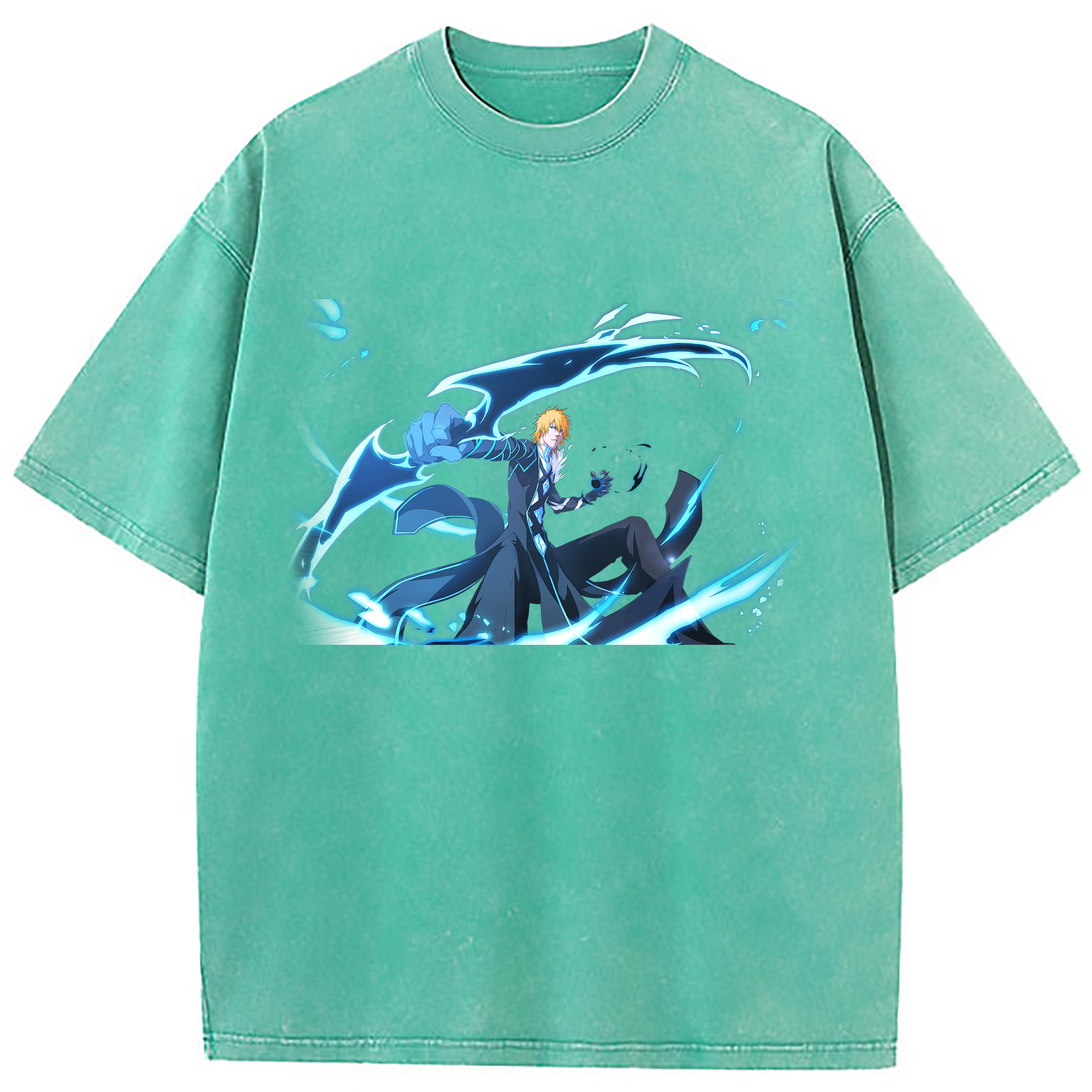 （画像用） ブリーチ 黒崎一護（くろさき いちご）BLEACH Kurosaki Ichigo 綿100% ヴィンテージ風 半袖Tシャツ（フロントプリント）